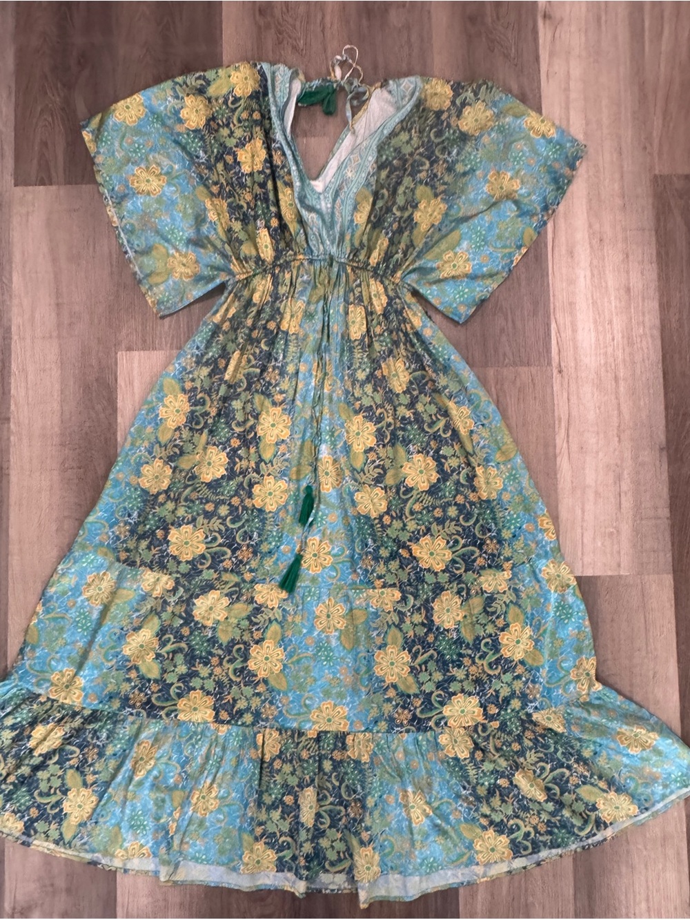 Floral Blue, Lime Green & Yellow Maxi Dress - Lightweight Summer Dress - Picture 7 of 8